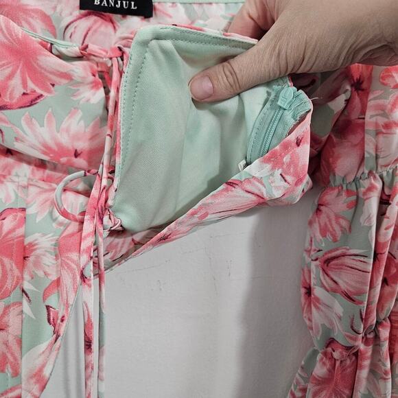 Floral Pink Puff Long Flare Sleeve Self Tie Front Crop Corset Top. Size Large - Picture 9 of 10